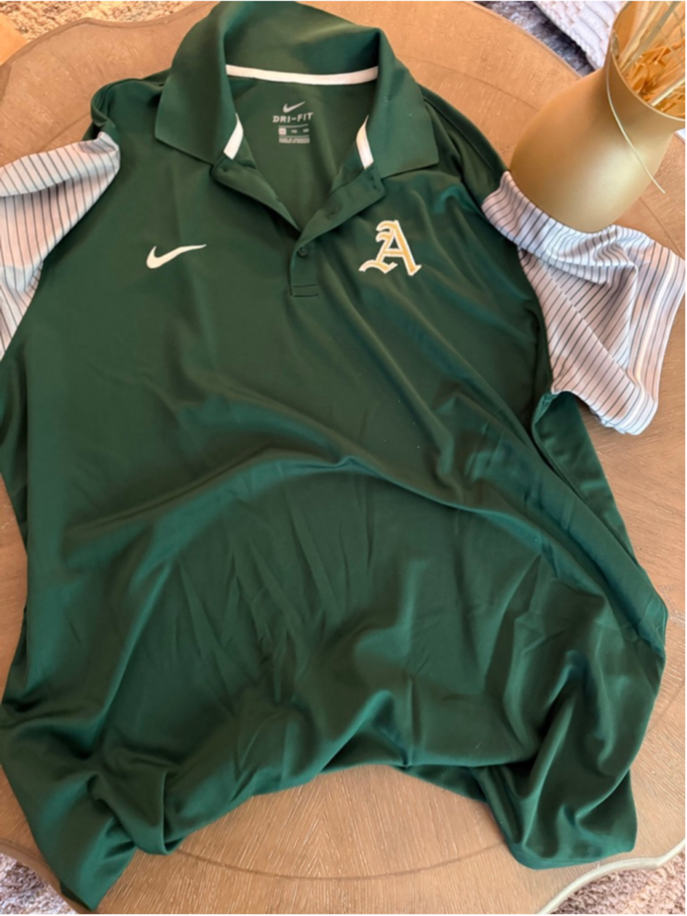 Men's Oakland Athletics Nike Green & White Striped Polo Shirt XXL - Picture 5 of 7
